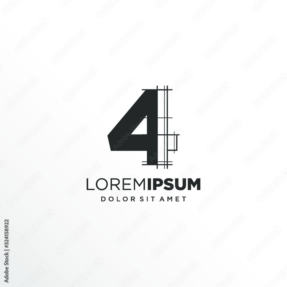 Number 4 Logo Design With Architecture Element Stock Vector Adobe Stock