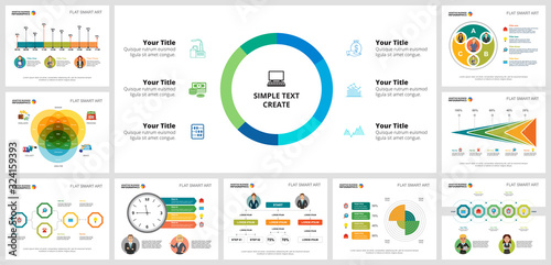 Colorful business planning infographic charts set. Business design elements for presentation slide templates. Management concept can be used for annual report, flyer layout and banner design.