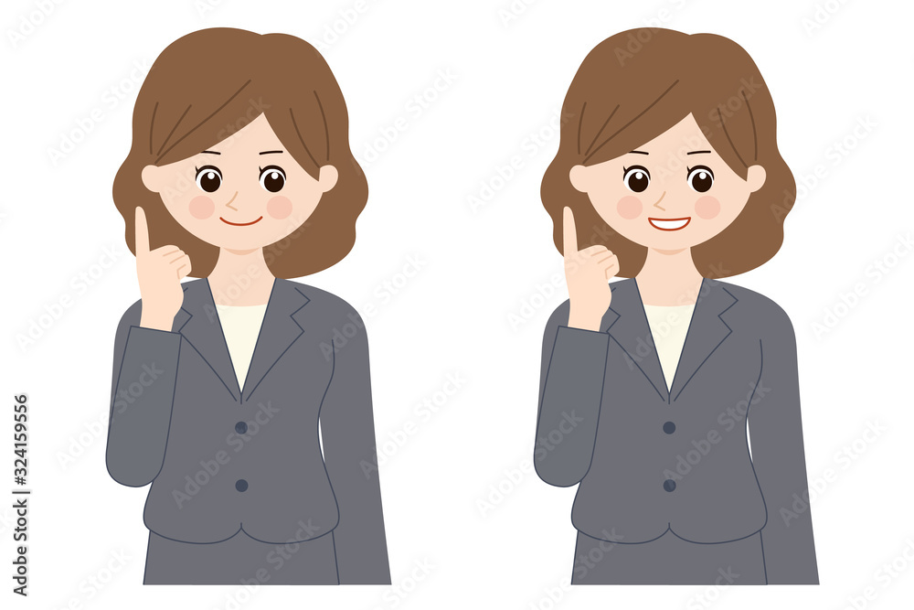 Business woman wearing a suit coming up with a good idea. Vector illustration isolated on white background. Business woman wearing a suit coming up with a good idea. Vector illustration isolated on white background.