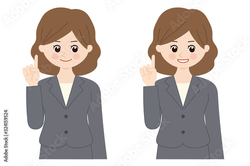 Business woman wearing a suit coming up with a good idea. Vector illustration isolated on white background.