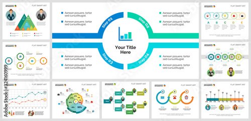 Colorful statistics or training concept infographic charts set. Business design elements for presentation slide templates. For corporate report, advertising, leaflet layout and poster design.