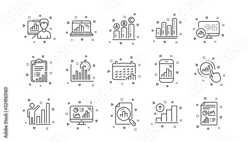 Charts and graphs, Presentation and Report. Graph line icons. Analytics linear icon set. Geometric elements. Quality signs set. Vector