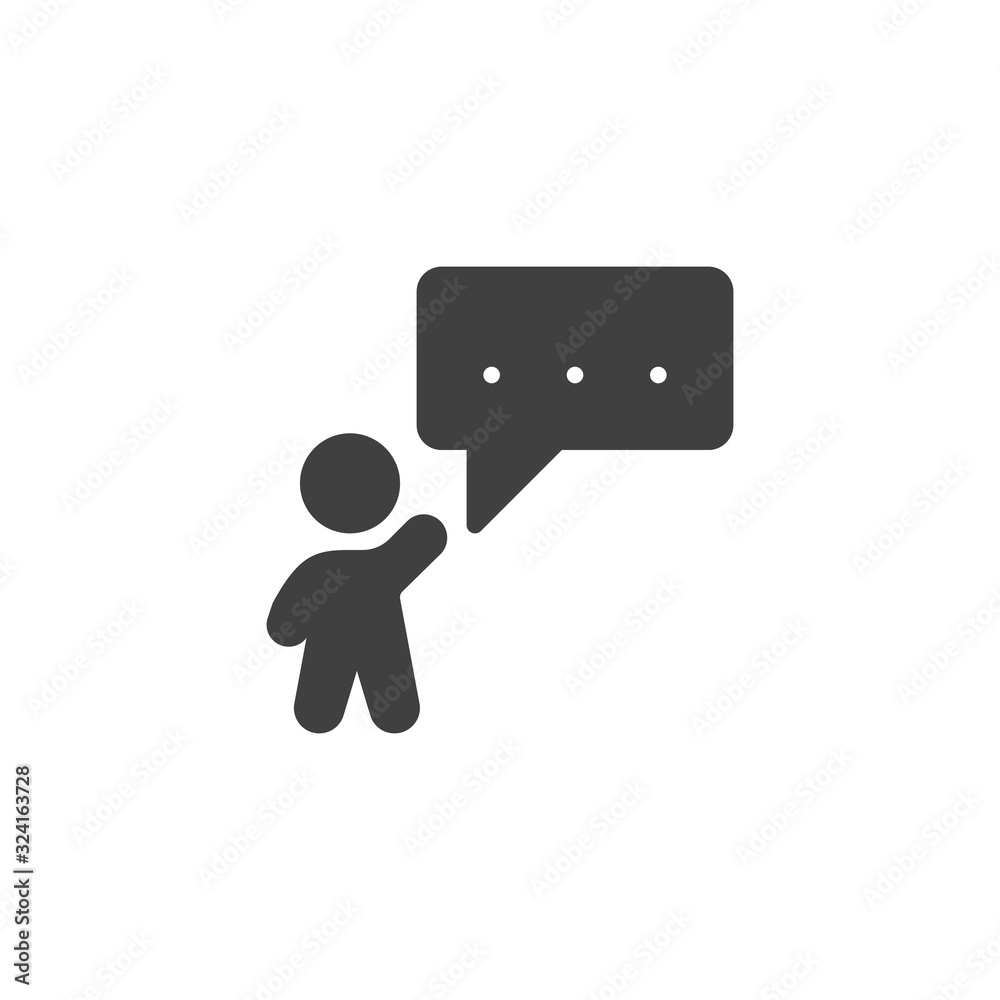 Man with speech bubble vector icon. filled flat sign for mobile concept and web design. Man talking glyph icon. Symbol, logo illustration. Vector graphics