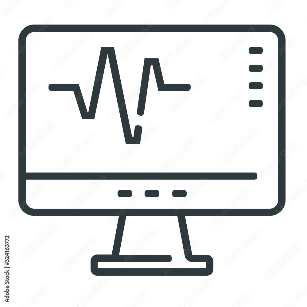 Computer monitor pulse line icon on white background Computer monitor pulse line icon on white background