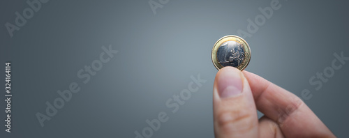 Hand held 1 Euro coin panorama photo