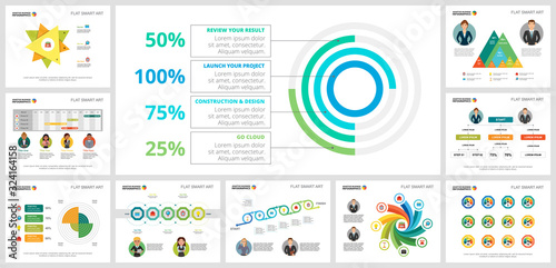 Colorful consulting or banking concept infographic charts set. Business design elements for presentation slide templates. For corporate report, advertising, leaflet layout and poster design.