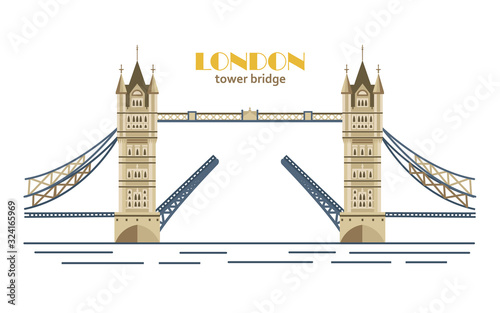 Tower Bridge, vector illustration, flat style. London landmark card. photo
