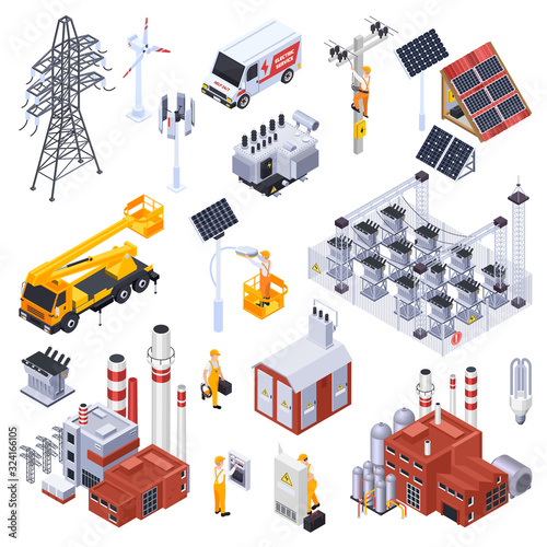 Electricity Isometric Icons Set