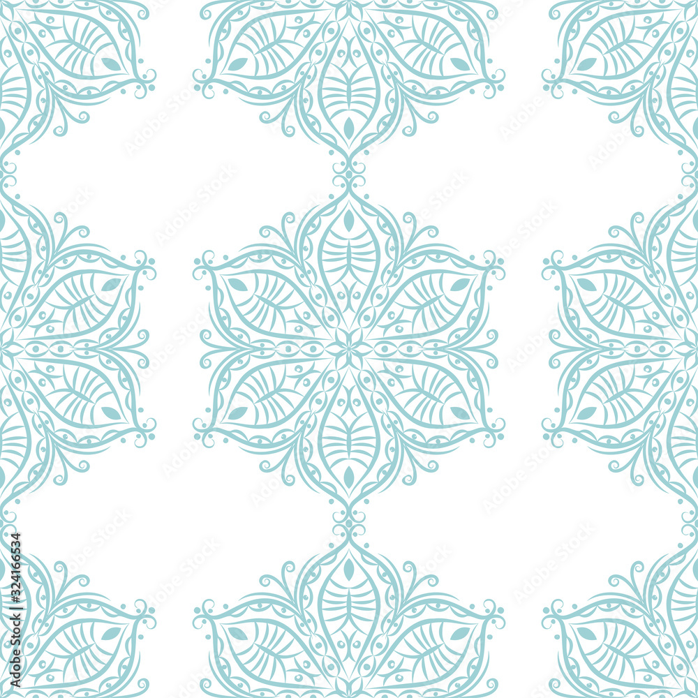Pale blue seamless pattern on white backdrop. Geometric background. Indian style Pale blue seamless pattern on white backdrop. Geometric background. Indian style