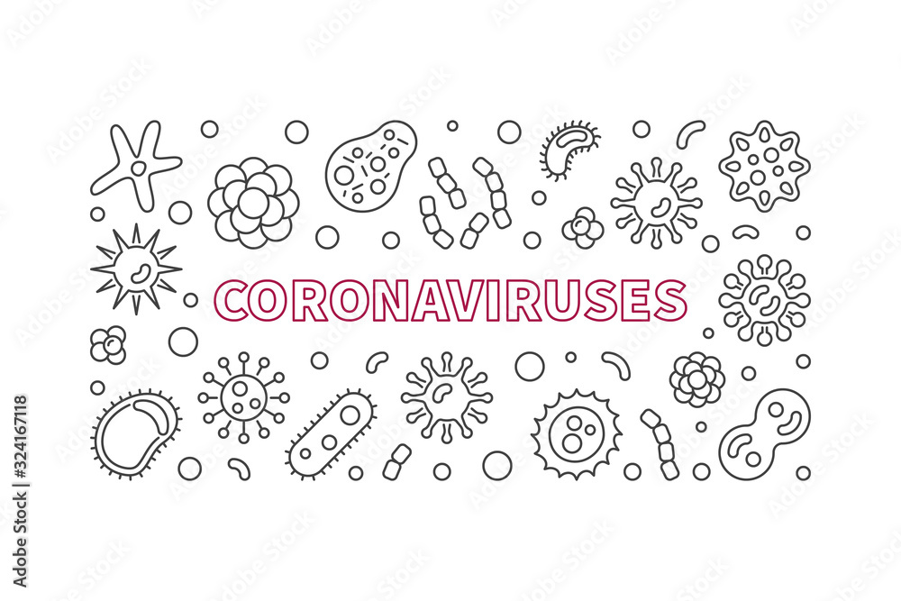 Coronaviruses concept horizontal banner in thin line style. Vector illustration Coronaviruses concept horizontal banner in thin line style. Vector illustration