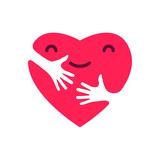 kawaii heart with hands, hugging heart, concept of love and care, happy valentine day