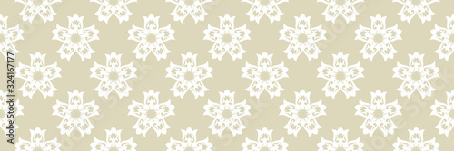 Floral print. White pattern on olive green seamless background