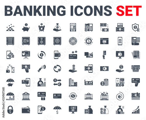 Set banking icons glyph. For concepts and web apps