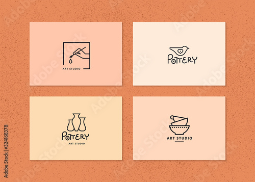 Vector layout of business card with logo for art studio, pottery or ceramic studio