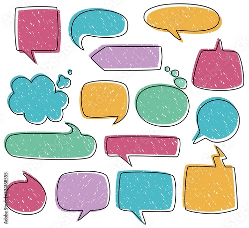 Colourful dialogues frames in different forms set vector illustration. Unique speech bubbles with blank space for messages flat style design. Communication concept. Isolated on white background