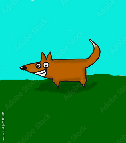  children's illustration. brown dog on green grass