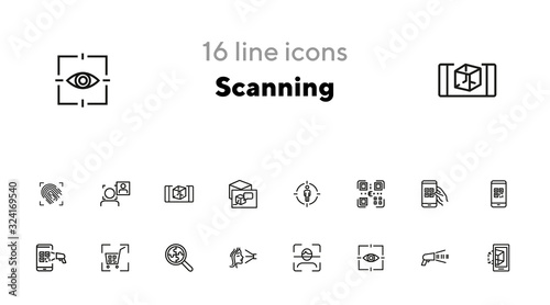 Scanning line icon set. Barcode, eye, face, QR. Technology concept. Can be used for topics like equipment, identification, recognition