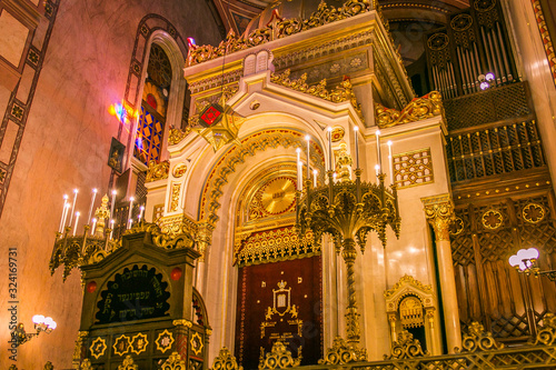 Interior of the Great Synagogue in Budapest, Hungary as seen on January 2, 2020. It is the second largest synagogue in the world photo