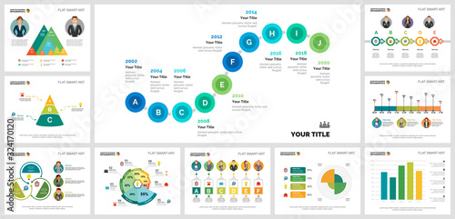 Colorful statistics or analysis concept infographic charts set. Business design elements for presentation slide templates. For corporate report, advertising, leaflet layout and poster design.