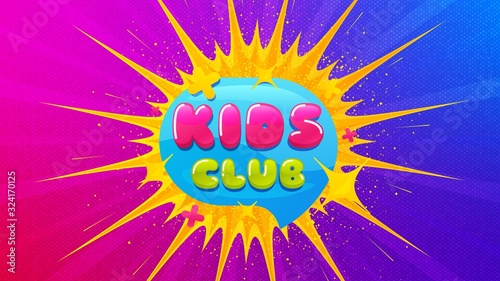 Kids club icon. Flare light flash banner. Fun playing zone banner. Children games party area icon. Gradient shape background. Promotional flyer design. Kids club promotion. Vector