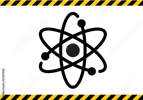 Atom structure model with nucleus surrounded by electrons. Technological concept of nuclear power. Vector illustration