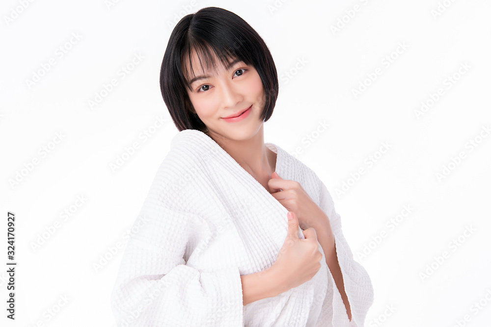 Portrait beautiful young asian woman clean fresh bare skin concept. Asian girl beauty face skincare and health wellness, Facial treatment, Perfect skin, Natural makeup, on white background,two Portrait beautiful young asian woman clean fresh bare skin concept. Asian girl beauty face skincare and health wellness, Facial treatment, Perfect skin, Natural makeup, on white background,two