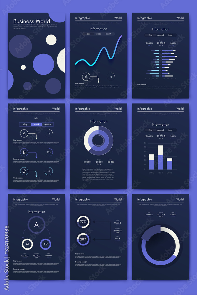 Modern infographic vector elements for business brochures. Use in website, corporate brochure, advertising and marketing. Pie charts, line graphs, bar graphs and timelines. Modern infographic vector elements for business brochures. Use in website, corporate brochure, advertising and marketing. Pie charts, line graphs, bar graphs and timelines.