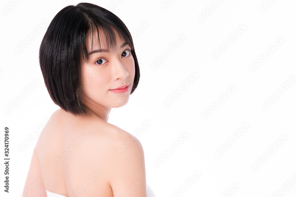 Portrait beautiful young asian woman clean fresh bare skin concept. Asian girl beauty face skincare and health wellness, Facial treatment, Perfect skin, Natural makeup, on white background,two Portrait beautiful young asian woman clean fresh bare skin concept. Asian girl beauty face skincare and health wellness, Facial treatment, Perfect skin, Natural makeup, on white background,two