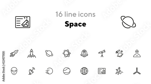 Space line icon set. Rocket, alien, Earth. Progress concept. Can be used for topics like astronomy, space navigation, science, planets