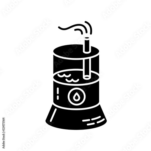 Air cleaning device black glyph icon. Domestic humidifier, ionizer, acclimatization and water evaporation system, breath care machine. Silhouette symbol on white space. Vector isolated illustration