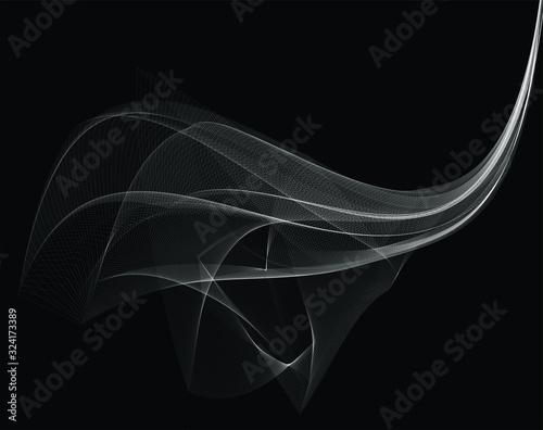  Abstract background with optical illusion wave. Black and white horizontal lines with wavy distortion effect for prints, web pages, template, posters, monochrome backgrounds and pattern
