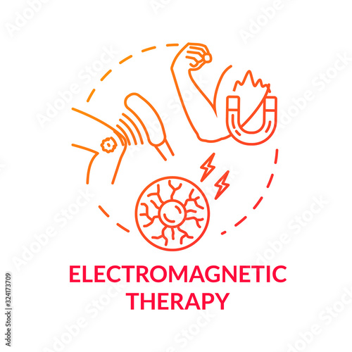 Electromagnetic therapy concept icon. Alternative medicine idea thin line illustration. Pseudoscientific magnet and radio waves treatment. Vector isolated outline RGB color drawing