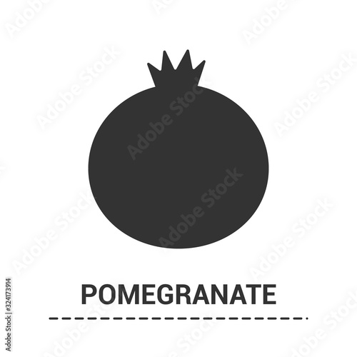 Black glyph pomegranate icon. Filled silhouette of exotic sweet fruit. Ripe garnet sign symbol on a white background isolated. Vector illustration