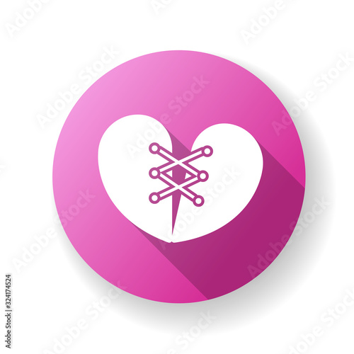 Forgiveness pink flat design long shadow glyph icon. Strong interpersonal connection, friendship. Moral value, virtue. Overcoming resentment, negative emotions. Silhouette RGB color illustration