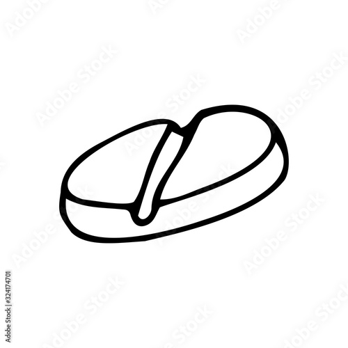 Hand drawn pill isolated on a white background. Medical elements, icons. Doodle, simple outline illustration. It can be used for decoration of textile, paper and other surfaces.