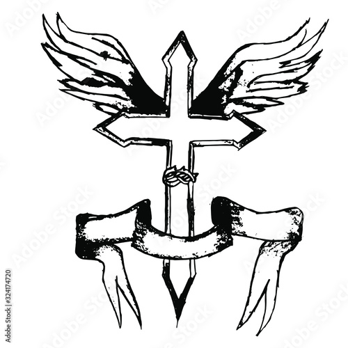 Cross icon. Hand drawn vector illustration
