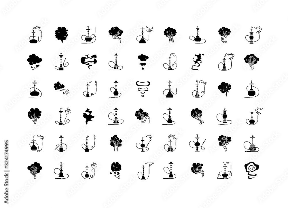 Hookah bar black glyph icons set on white space. Sheesha house. Nargile  lounge. Odor from pipe. Scent of vaporizing. Smoking area. Fragrance  emblem. Silhouette symbols. Vector isolated illustration Stock Vector |  Adobe