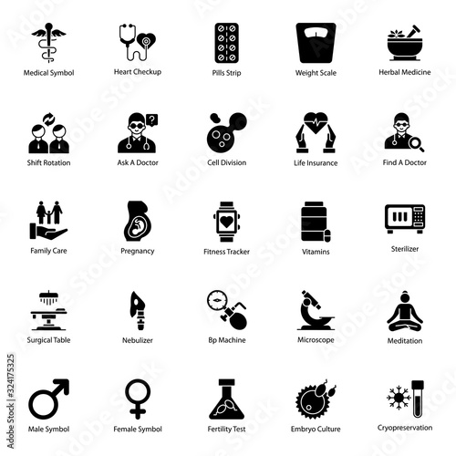  Pack Of Medical Equipment Glyph Icons 