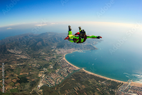 Travel. Launch of adventure. Brave men prefer extreme sport. The sky without borders. photo