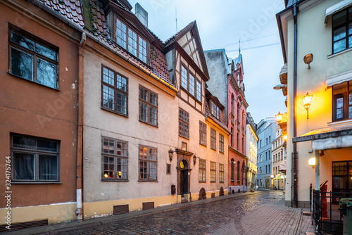 Old town in Riga at evening time. Latvian architecture. © Aleks Kend