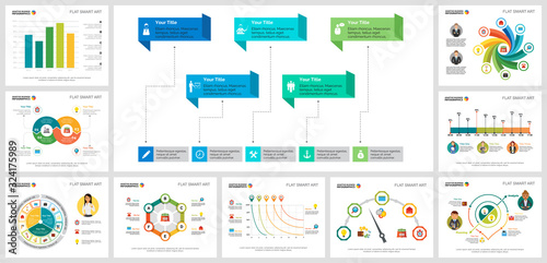 Colorful accounting or production concept infographic charts set. Business design elements for presentation slide templates. For corporate report, advertising, leaflet layout and poster design.