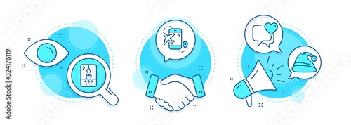 Santa hat, Heart and Crane claw machine line icons set. Handshake deal, research and promotion complex icons. Flight destination sign. Christmas, Love chat, Attraction park. Airplane trip. Vector