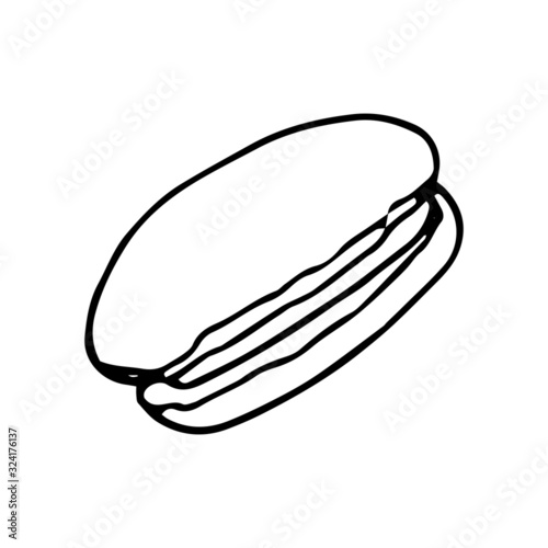 Cute macaroon hand drawn vector doodle illustration.Black outlines Isolated on white background.Cute decorative element for cafe or restaurant menu design, food infographic and printed materials.