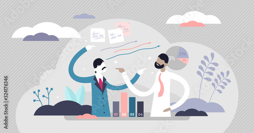 Pointing fingers gesture, tiny persons vector illustration