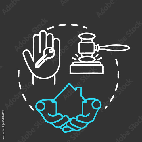 Real estate law chalk RGB color concept icon. Buying home. Selling house. Property ownership. Resident building. Notary service idea. Vector isolated chalkboard illustration on black background