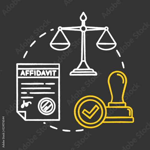 Notarize affidavits chalk RGB color concept icon. Ownership claim. Jury verdict. Courthouse process. Notary service idea. Vector isolated chalkboard illustration on black background