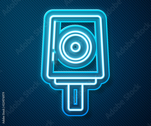 Glowing neon line Spray can nozzle cap icon isolated on blue background. Vector Illustration