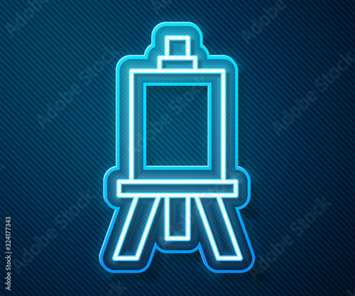 Glowing neon line Wood easel or painting art boards icon isolated on blue background. Vector Illustration