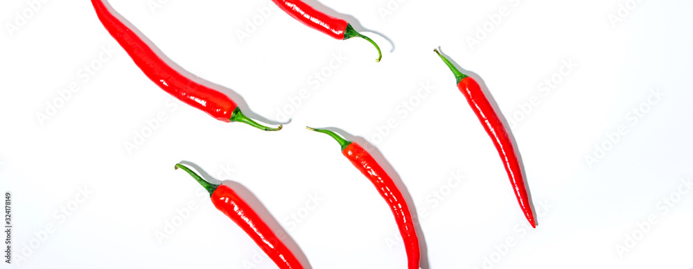 red chili peppers on a white background red chili peppers on a white background
