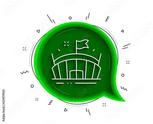 Sports stadium line icon. Chat bubble with shadow. Arena with flag sign. Sport complex symbol. Thin line arena icon. Vector